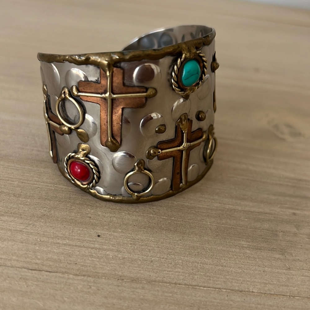 Cross mixed metal cuff bracelet
